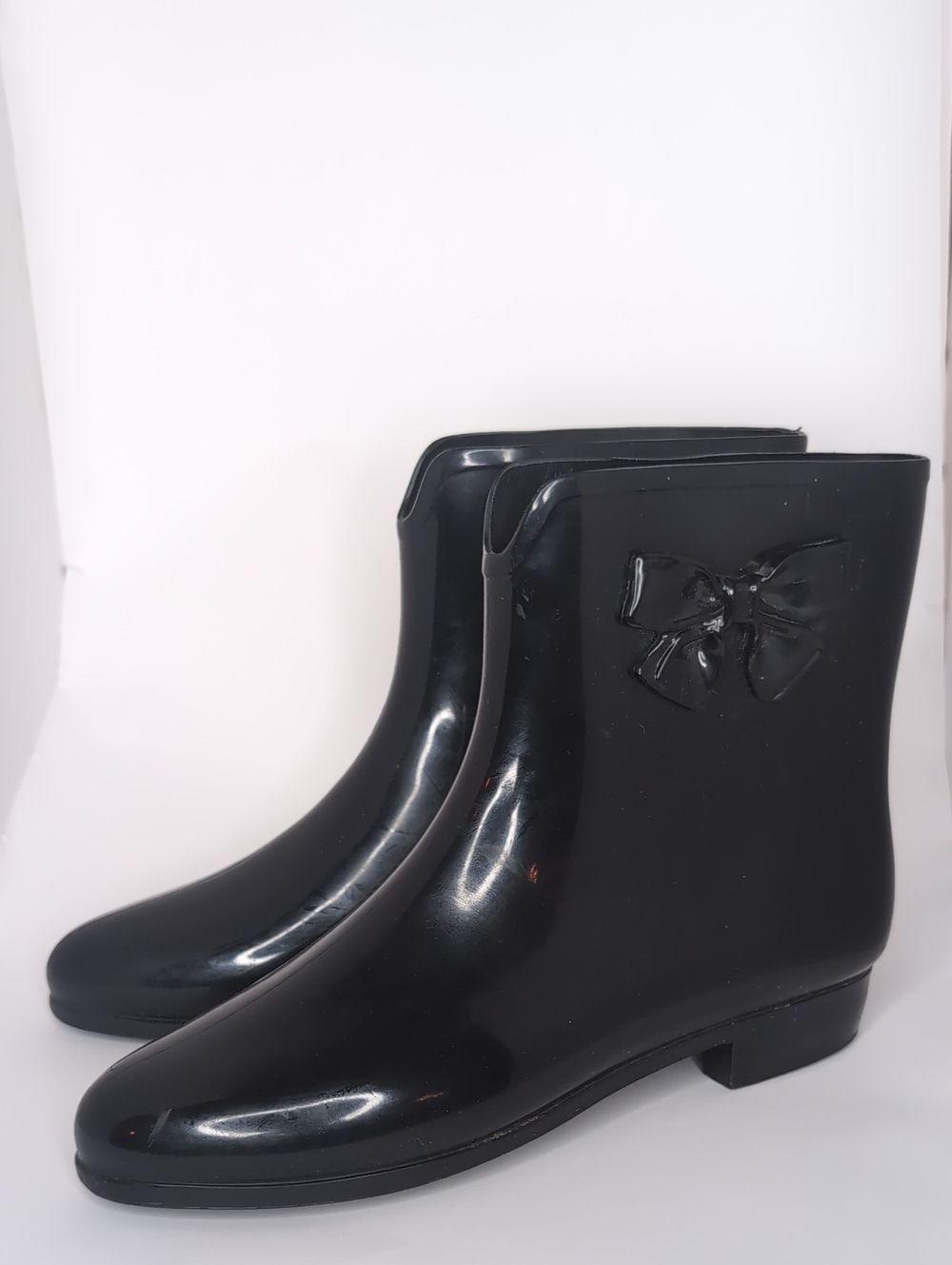Melissa Black Glossy Rain Ankle Boots with Bow Detail